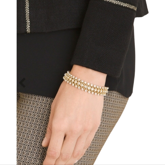 NWT Chico's Goldtone Coco Pave Stretch Bracelet - Picture 2 of 4